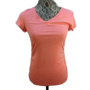 Bozzolo Large Orange V Neck Tee Stretch Rayon Blend Fitted Top